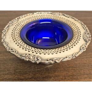 Vintage EPNS Silverplate Decorative Bowl with Cobalt Blue Glass Insert